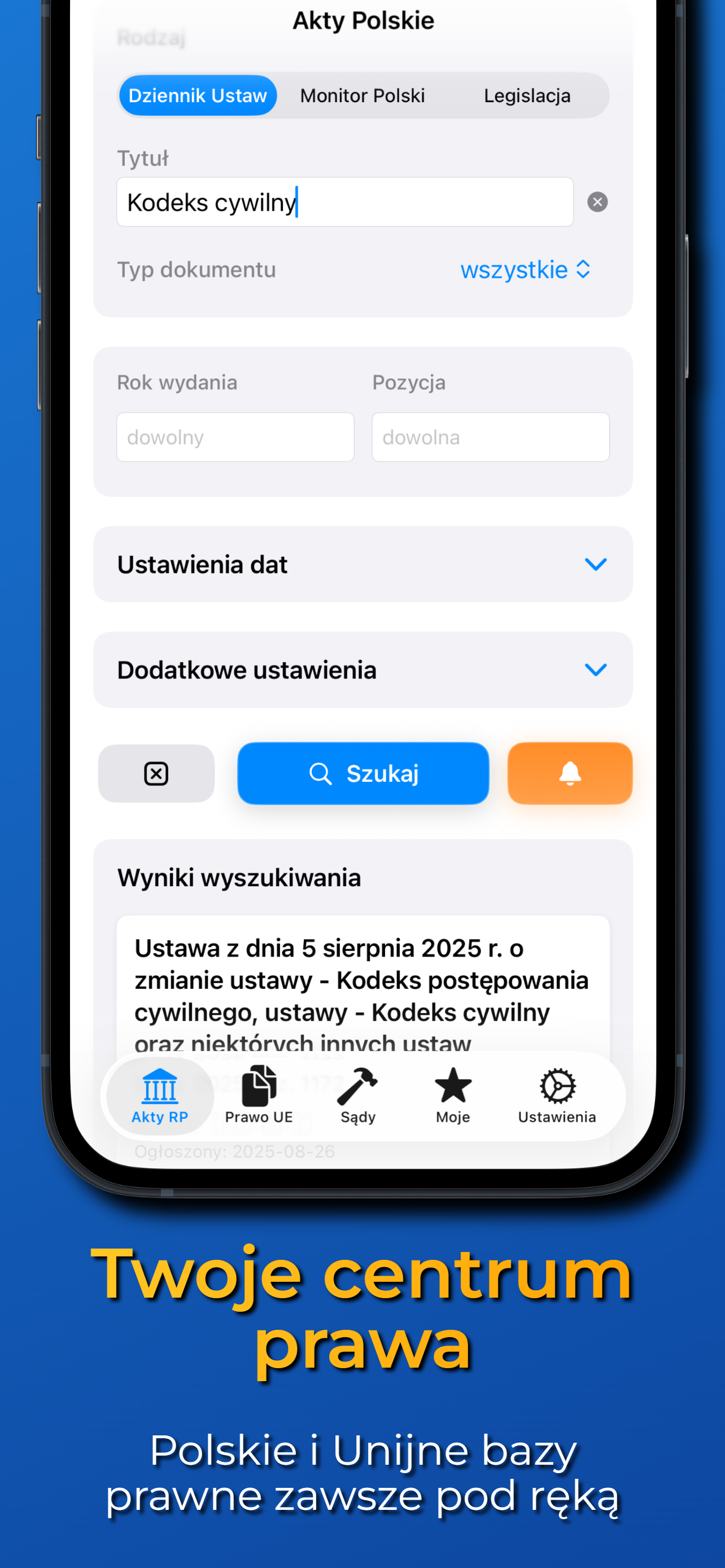 Screenshot aplikacji Baza Prawna 1